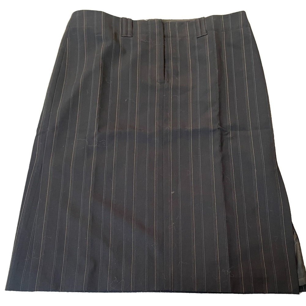 BCBG Maxazria Stripes Mini Skirt Sz 2 Gray Belt Loops Side Slit Career Preppy